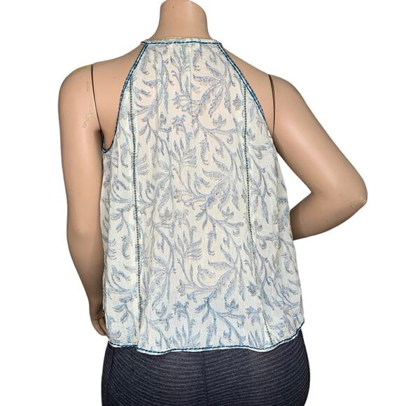 Lovestitch Halter Top Floral Print Size M Bohemian Green & Beige Stitching Trim - Picture 6 of 14